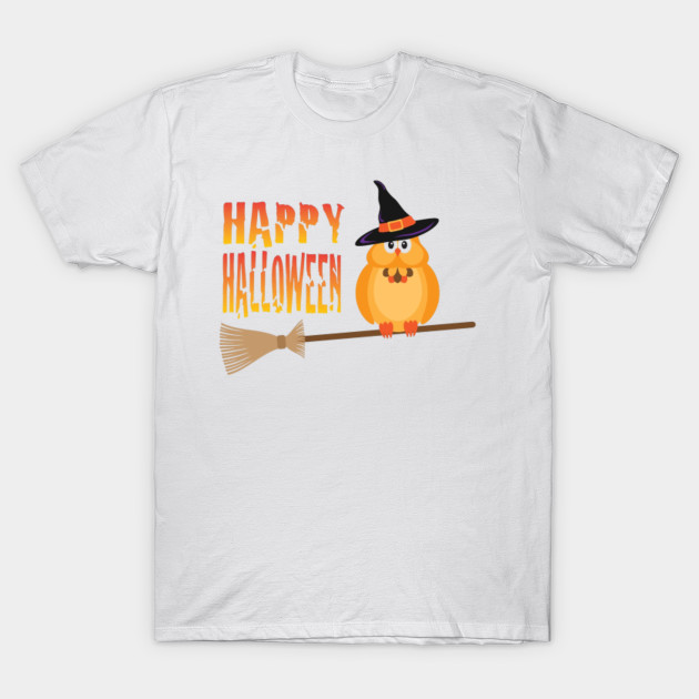 Halloween Owl on Broomstick Illustration T-Shirt-TOZ